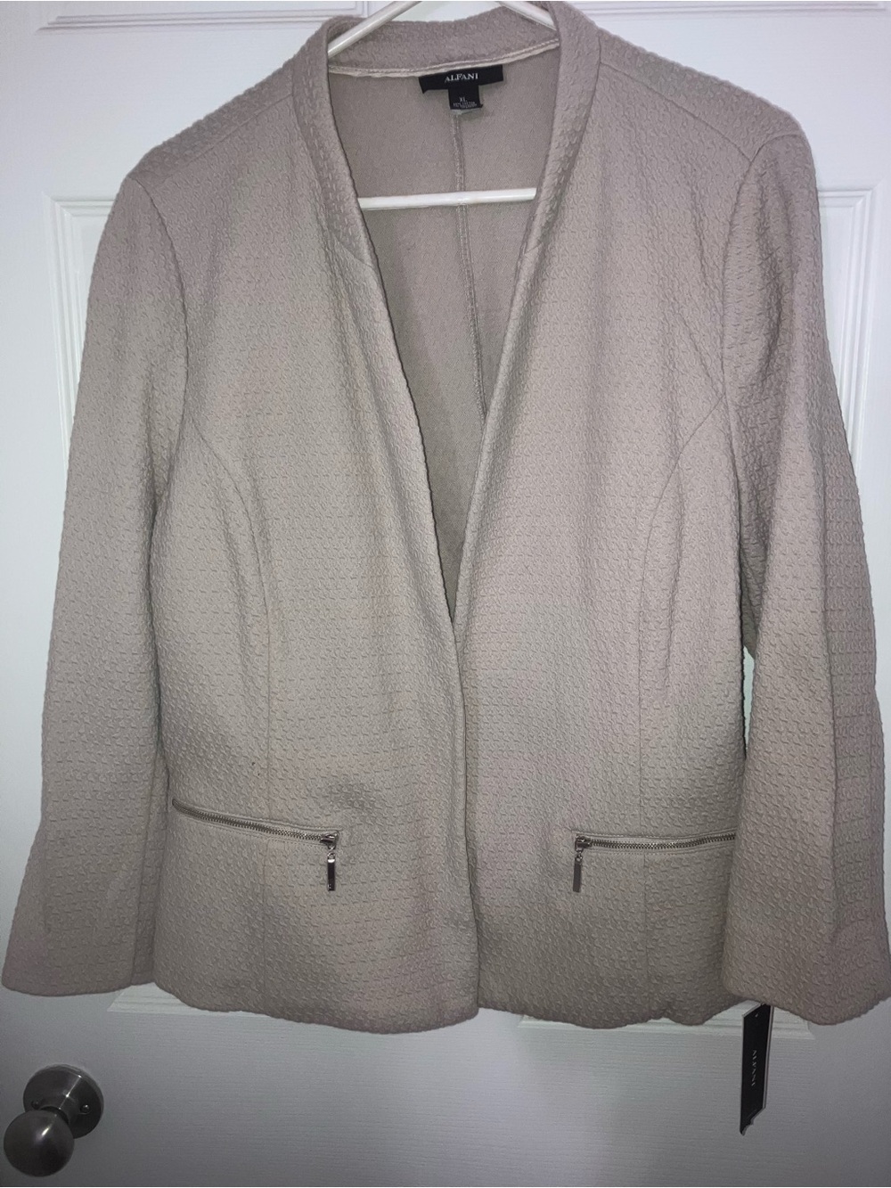 Alfani Women's Light Taupe Textured Open-Front Blazer